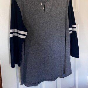 Gray and Navy 3/4  Sleeve Henley Shirt